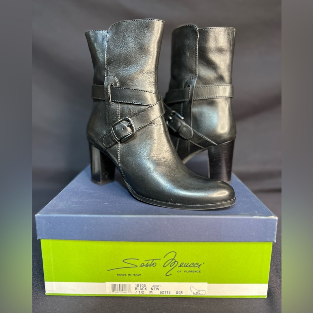 Sesto Meucci Black Leather Heeled Booties